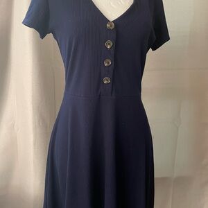 Charlotte Russe Blue Buttoned A-Line Mini Dress with V-Neck and Short Sleeves